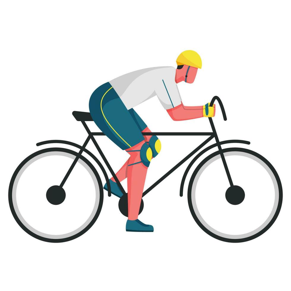 Cartoon Man Riding Bicycle On White Background. vector