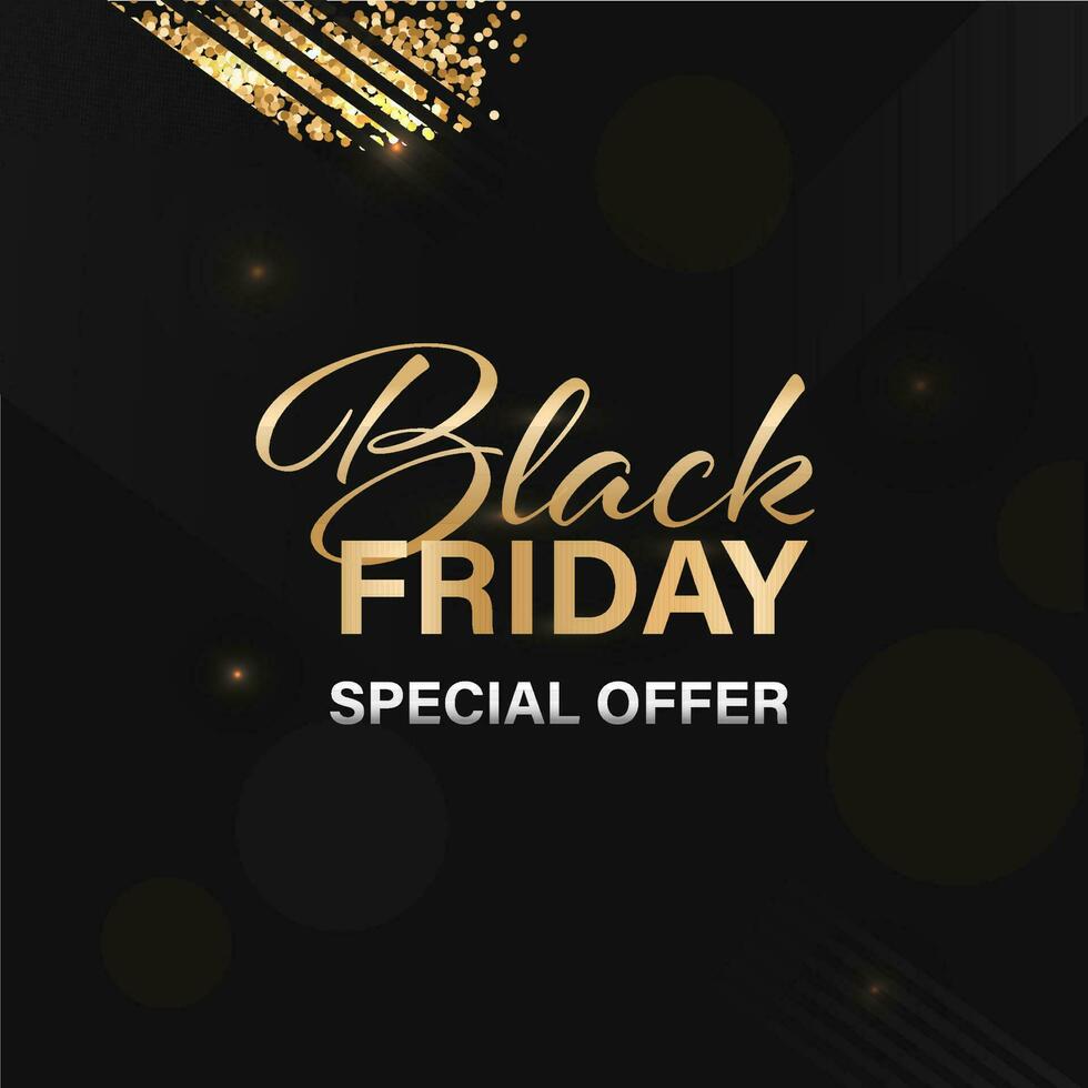 Black Friday Sale Poster Design With Golden Glitter For Advertising. vector