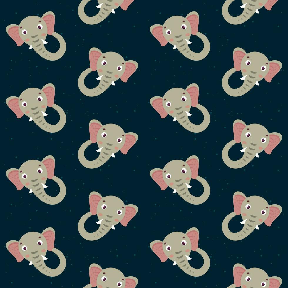 Seamless Cartoon Elephant Face Pattern Background. vector