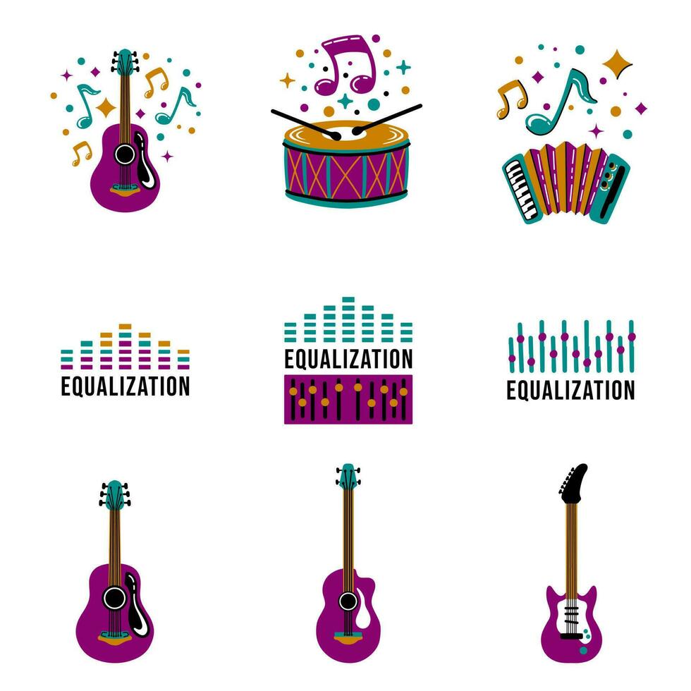 música instrumentos colección conjunto pegatina icono vector