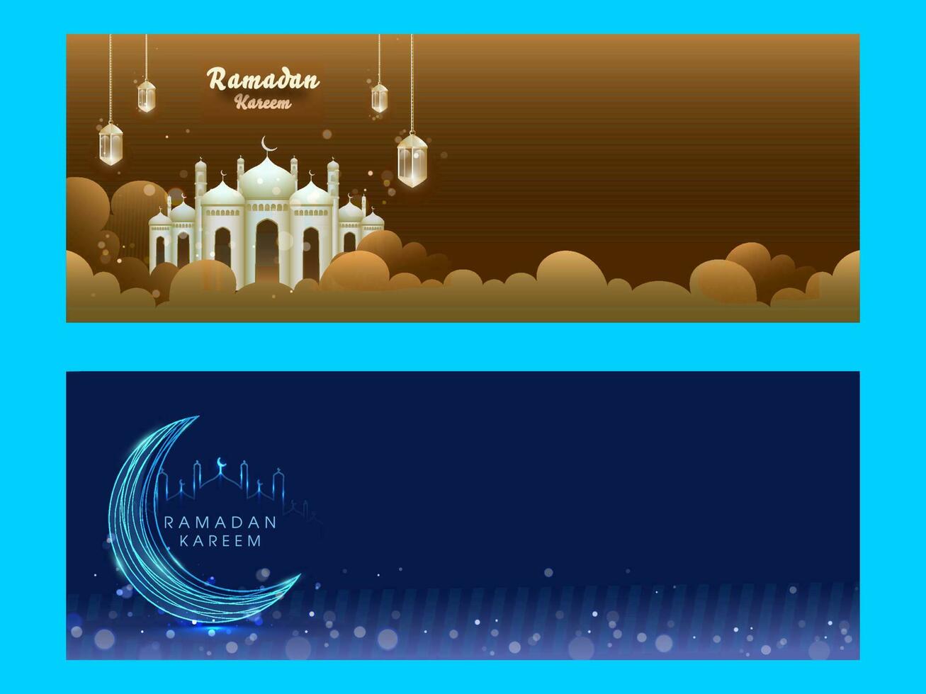 Ramadan Kareem or Ramadan Mubarak Header or Banner Set. vector