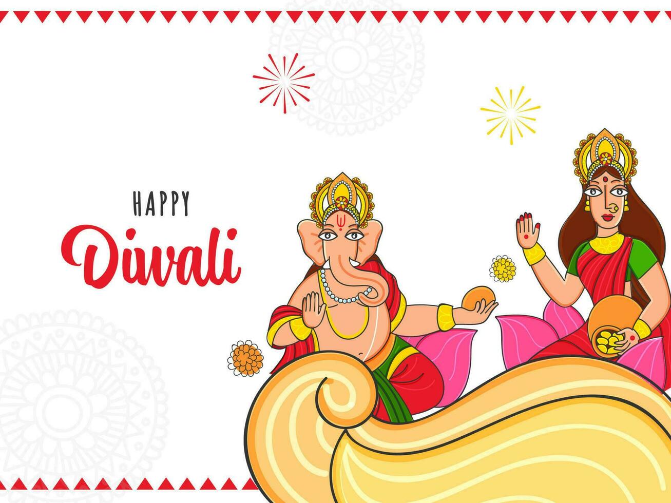 contento diwali celebracion concepto con ilustración de señor ganesha y diosa lakshmi personaje en blanco antecedentes. vector