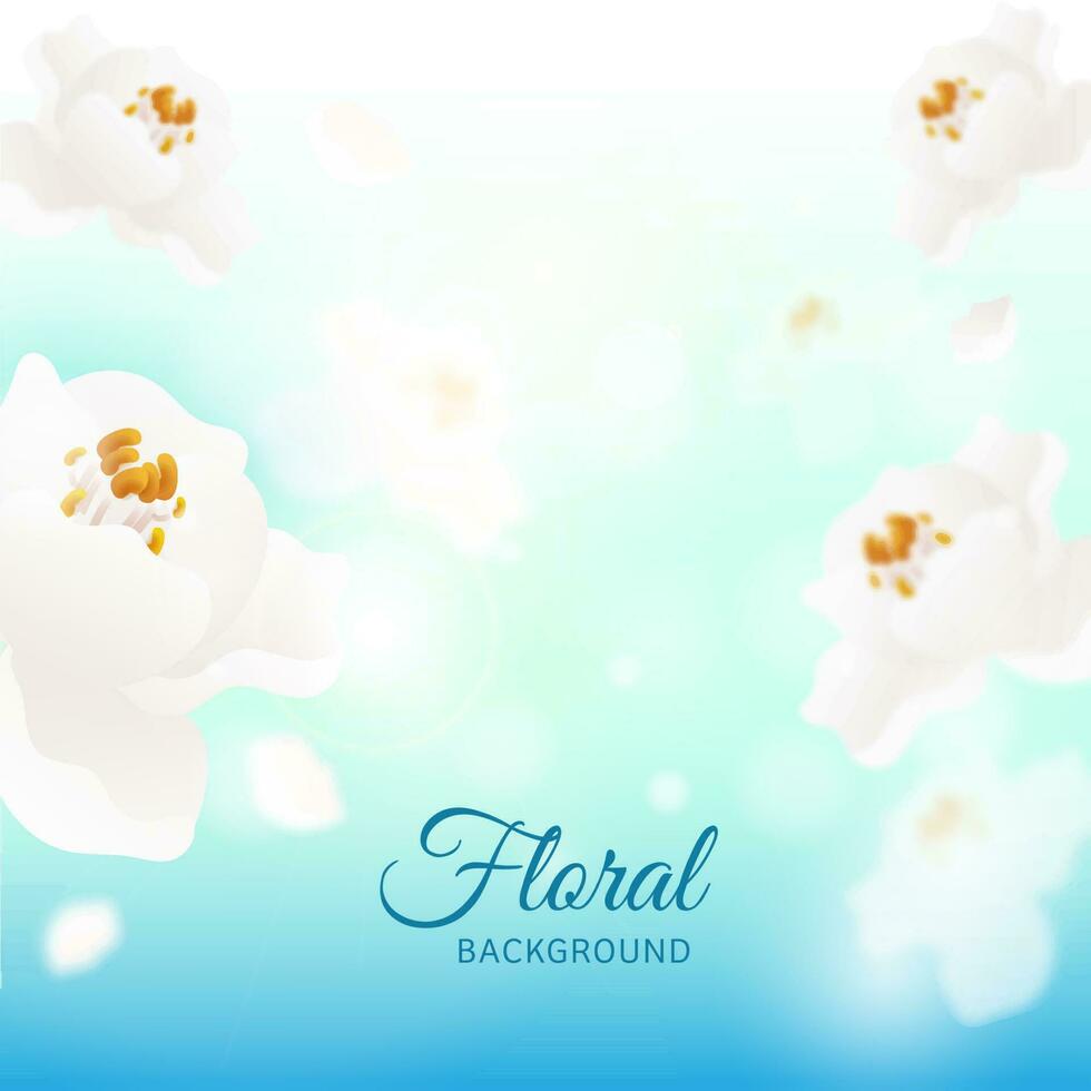 Beautiful White Flowers Decorated On Blue Glossy Background. vector