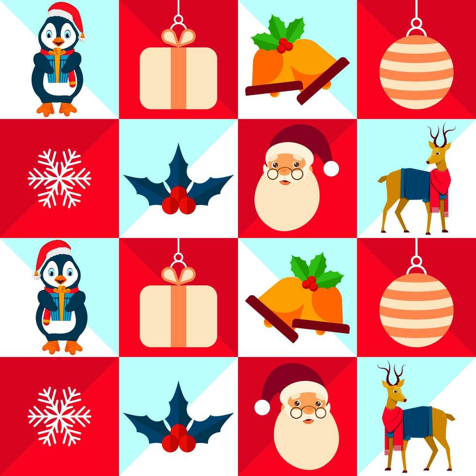 Seamless Christmas Theme Pattern Background With Checkered Style. vector