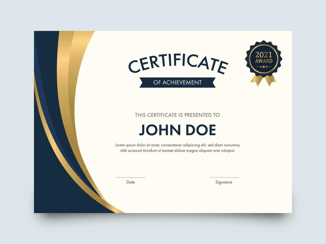 Modern Certificate Of Achievement Template Design With Badge Illustration. vector