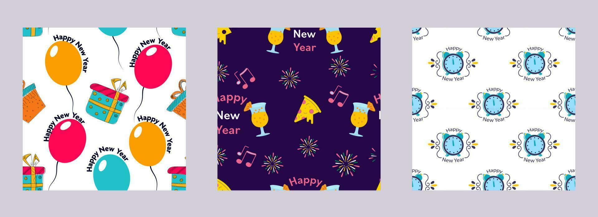 Happy New Year Seamless Pattern Background In Three Options. vector