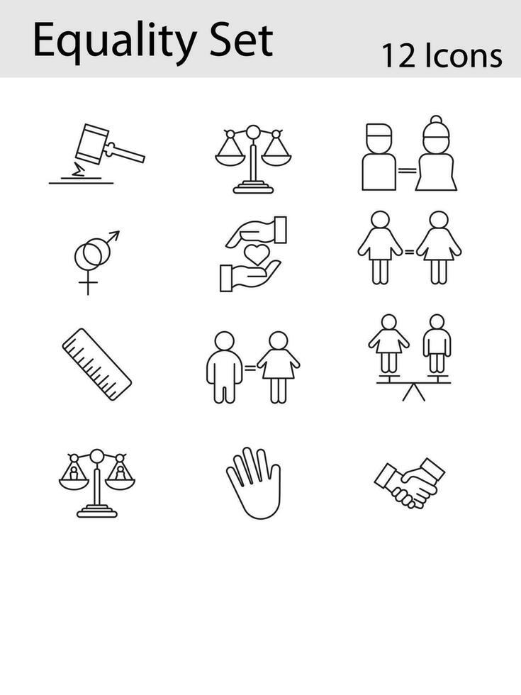 Black Line Art Illustration Of Equality Icon Set On White Background. vector