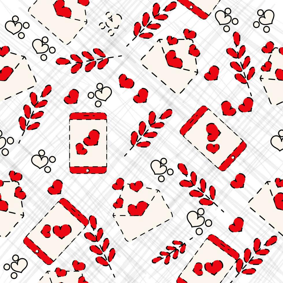 Doodle Style Love Theme Pattern On Scribble Line White Background. vector