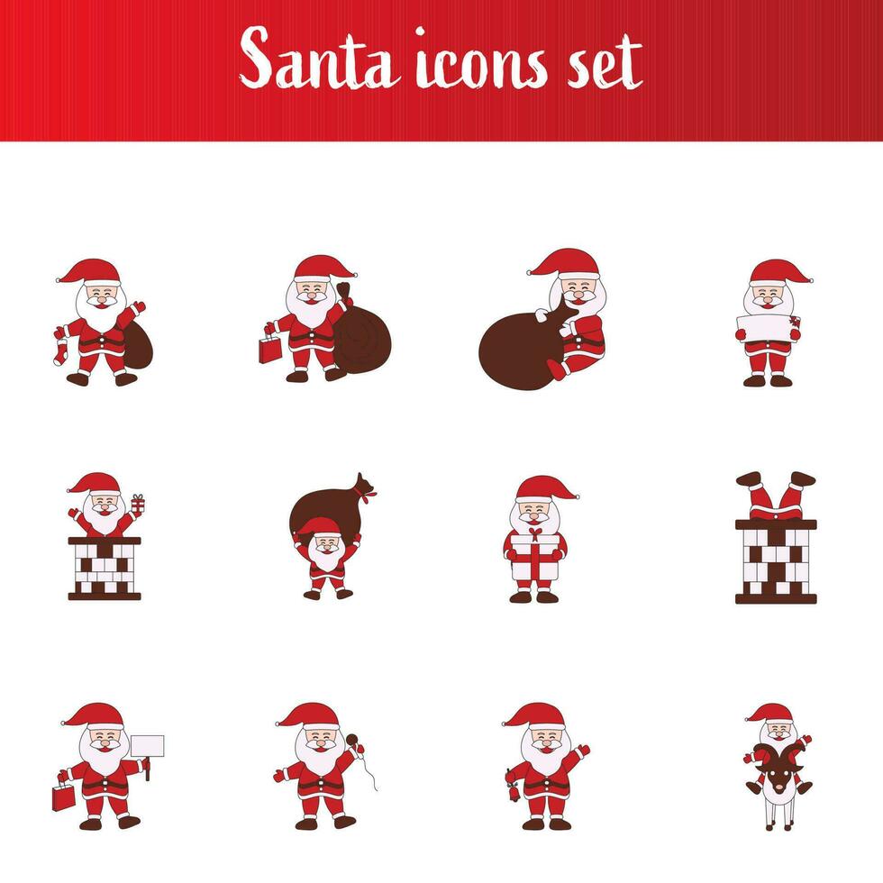 Set Of Santa Claus Icon In Flat Style. vector