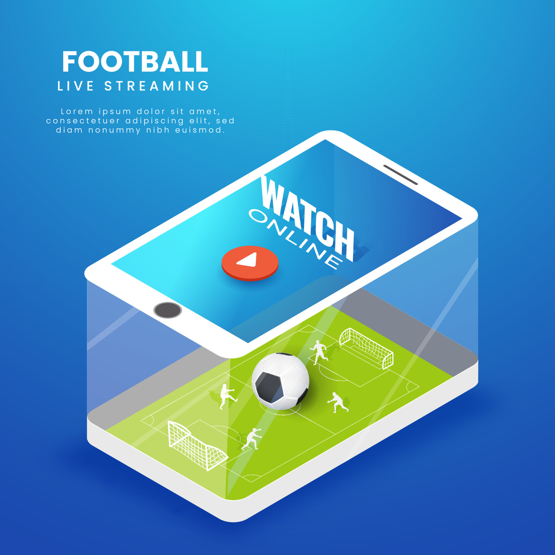 Football Live Streaming Video Play On 3D Smartphone Screen For Advertising