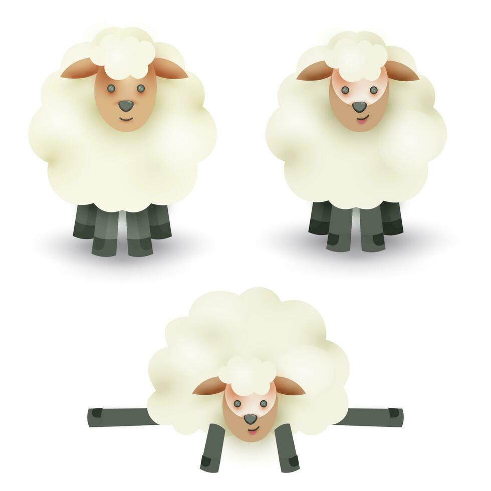 conjunto de dibujos animados oveja personaje en blanco antecedentes. vector
