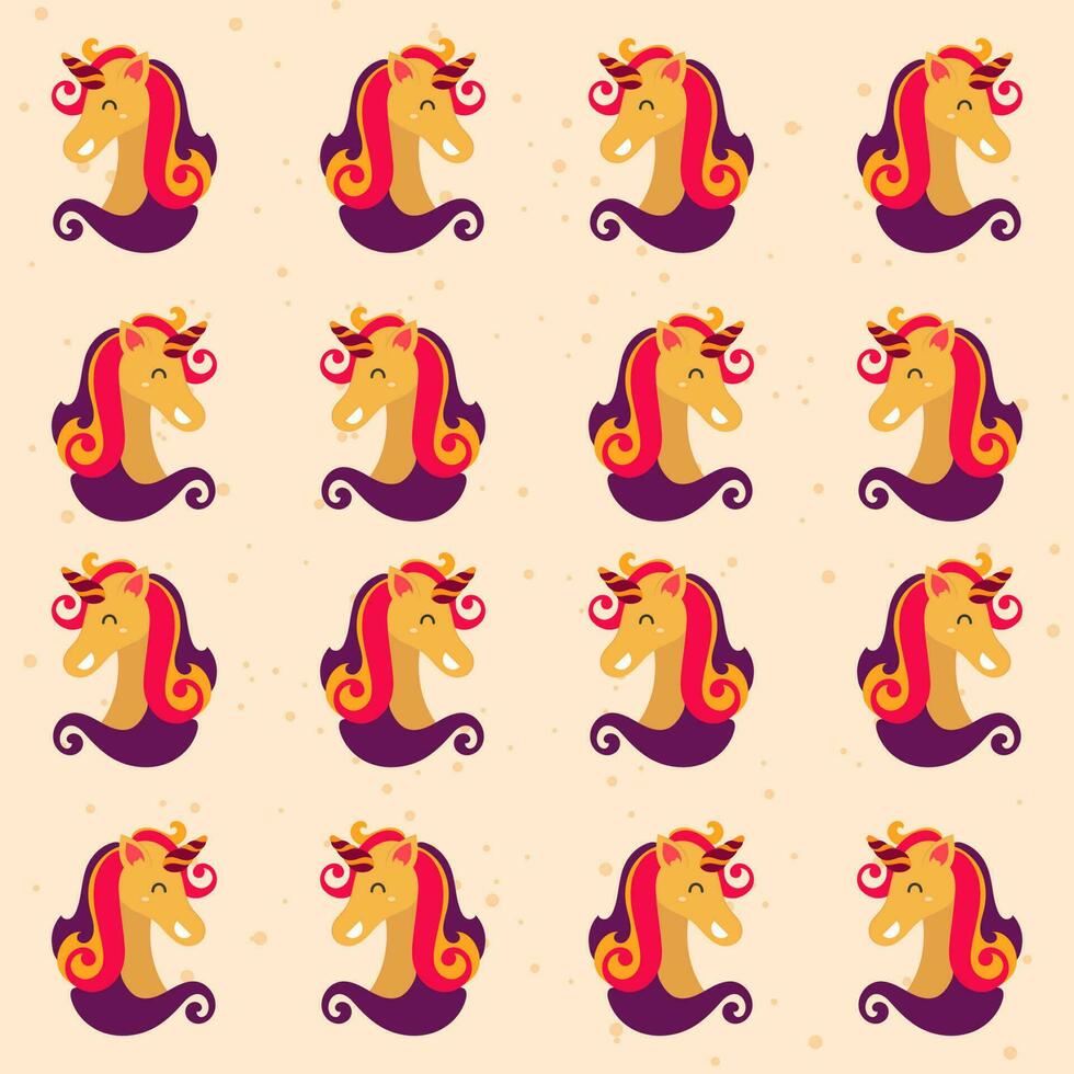 Colorful Horse Face Seamless Pattern Background. vector