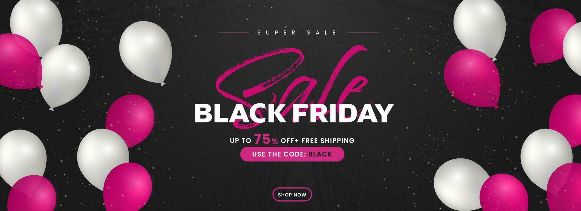 Black Friday Sale Banner Or Header Design Decorated With Glossy Balloons In Pink And White Color. vector