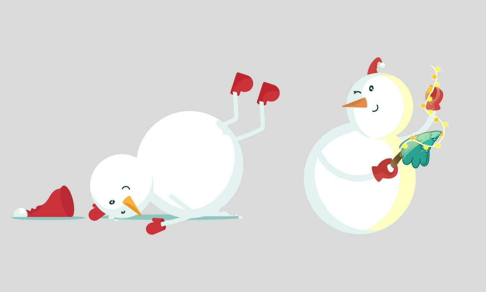Two Types Of Cartoon Snowman Character On Gray Background. vector