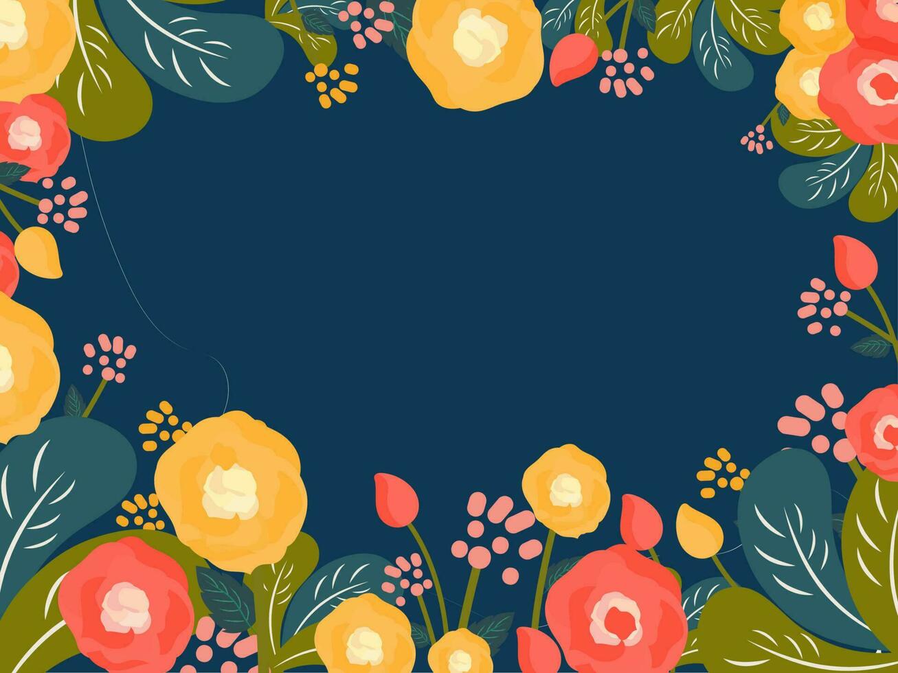 Blue Background Decorated With Flowers, Leaves And Space For Text. vector