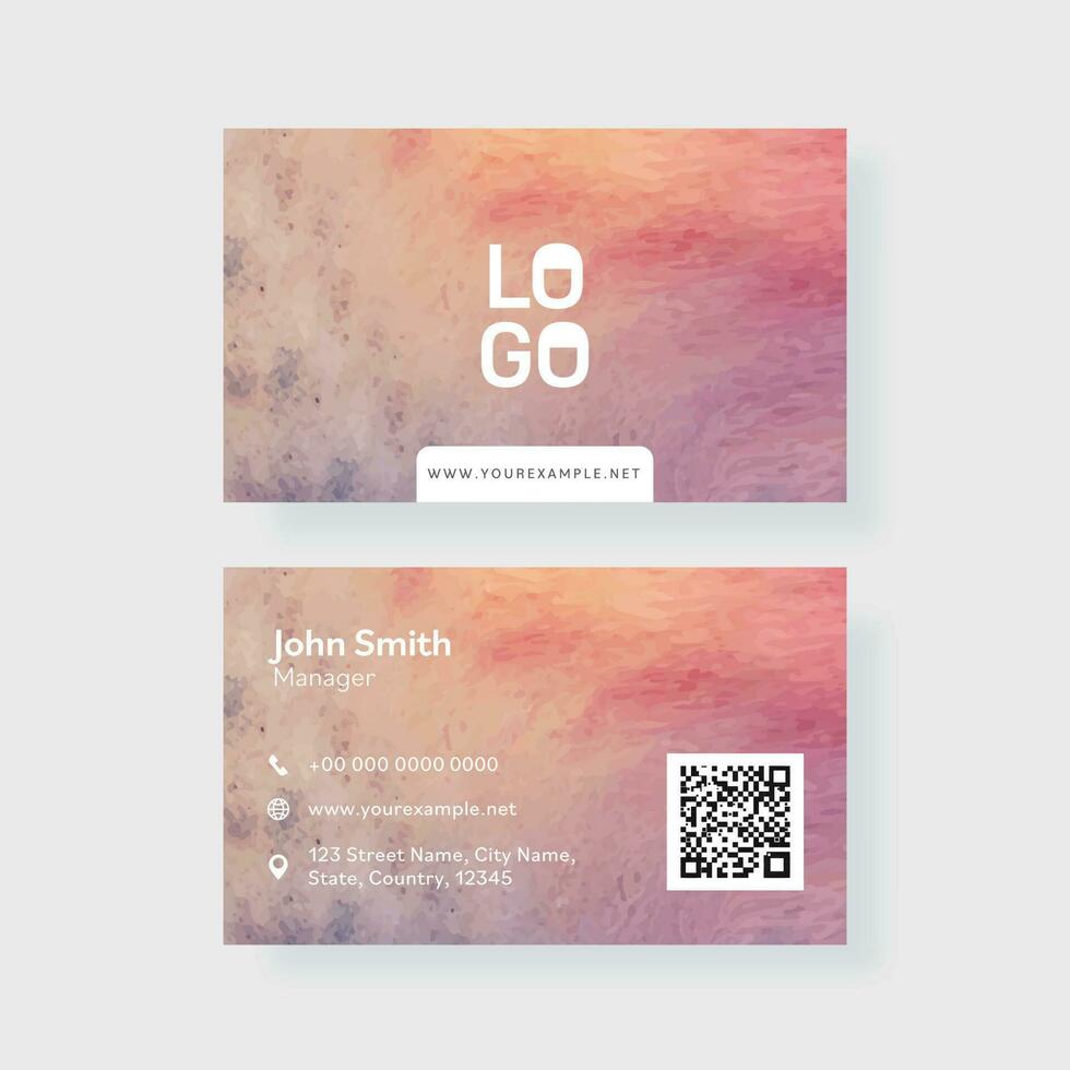 Business Or Visiting Card With Watercolor Grunge Effect In Front And Back View. vector