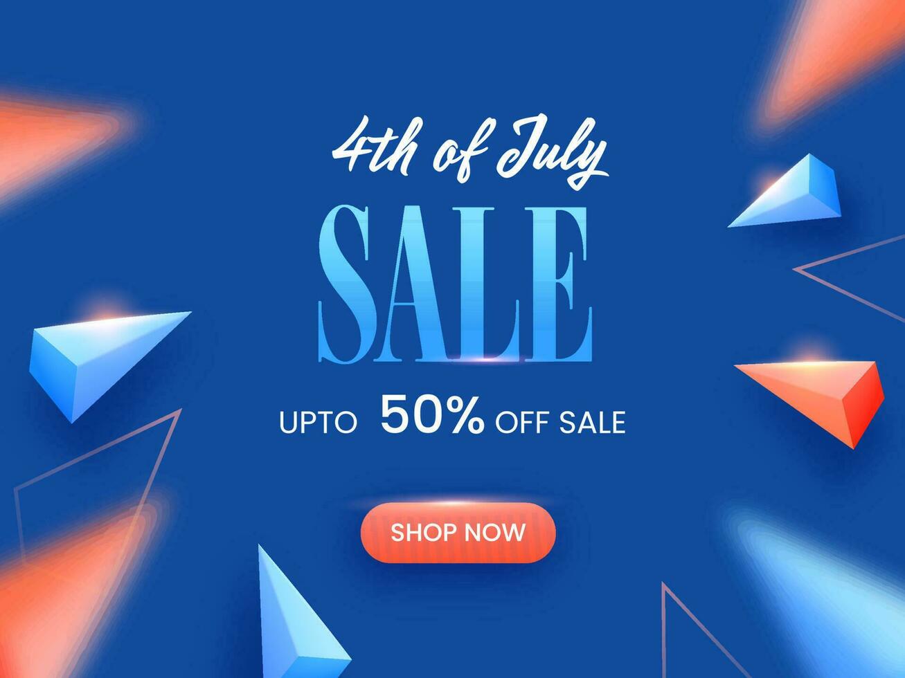 4th Of July Sale Poster Design With Discount Offer And 3D Triangle Elements On Blue Background. vector