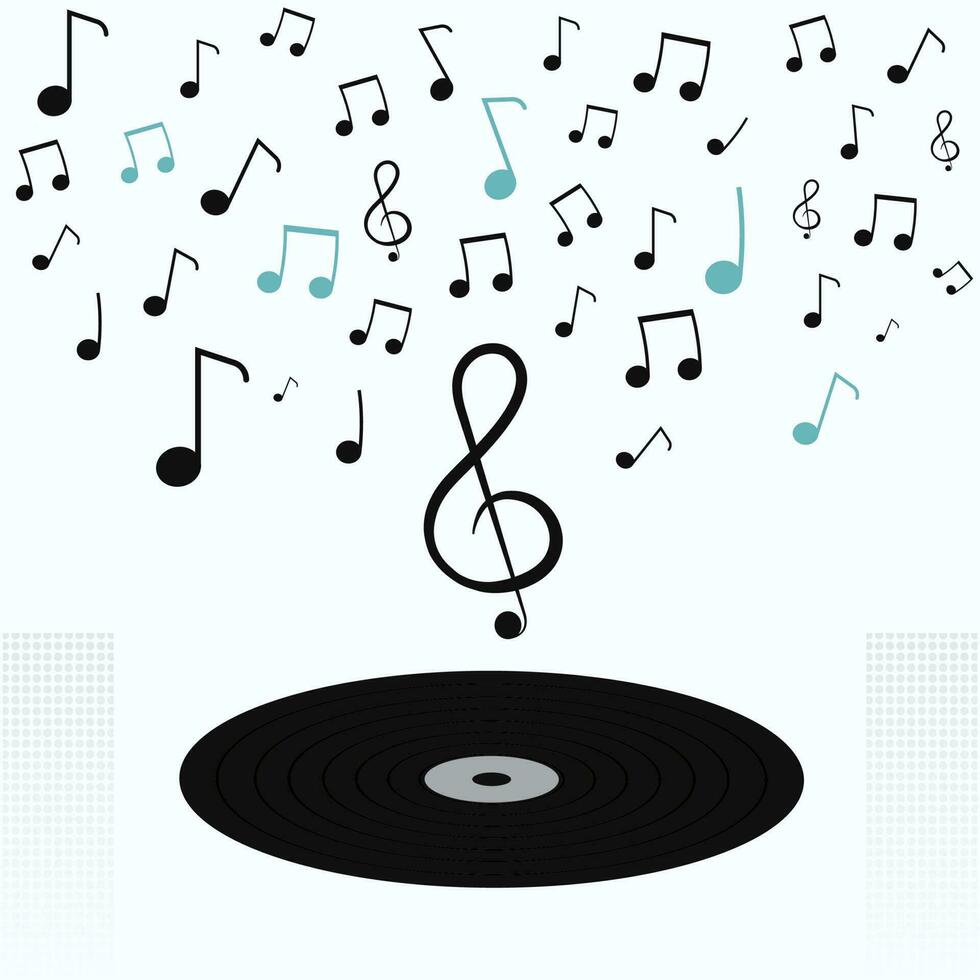 Abstract Music Notes Background With Vinyl Disc. vector