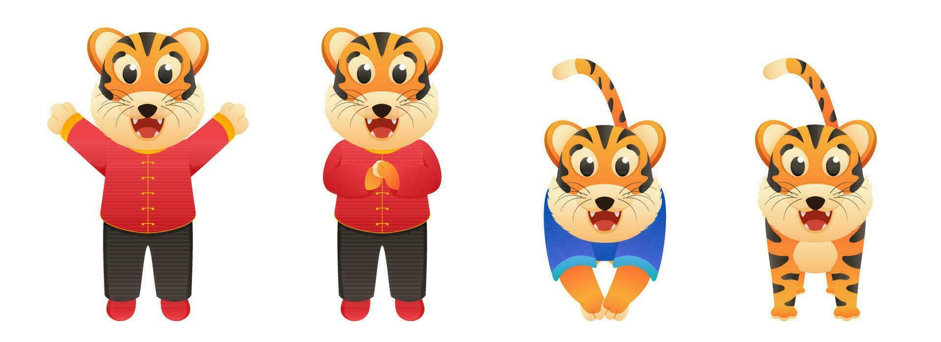 ilustración de chino Niños personaje y Tigre animal en blanco antecedentes. vector