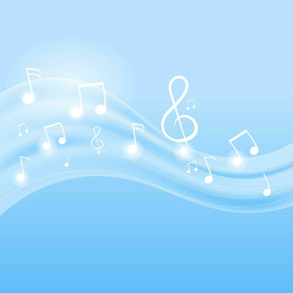 Abstract Blue Wave Background With Music Notes And Lights Effect. vector