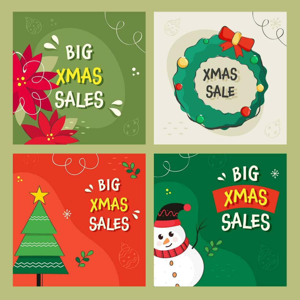 Xmas Big Sale Poster Or Template Design In Four Color Options. vector