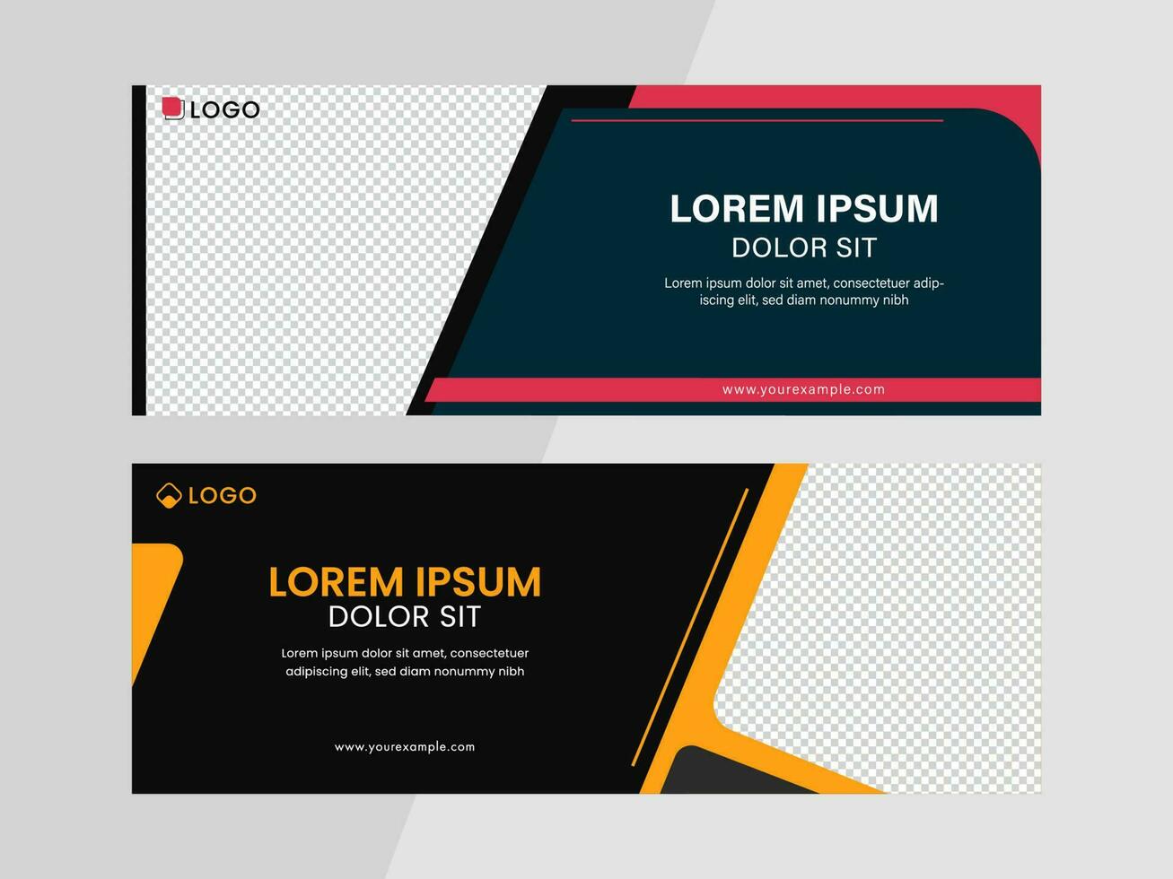 Advertising Banner Or Header Design With Space For Text Or Image In Two Color Options. vector