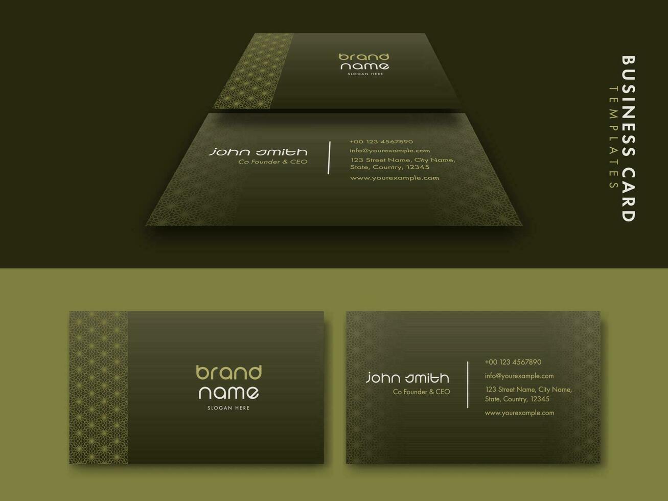 Business Card Template Set With Double-Sides Presentation In Green Color. vector