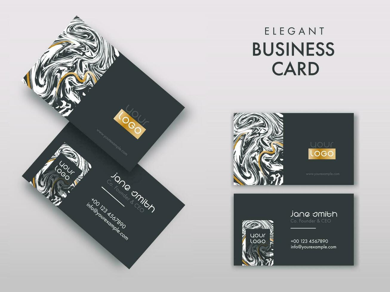 Editable Business Card Set With Acrylic Marbling In Front And Back View. vector