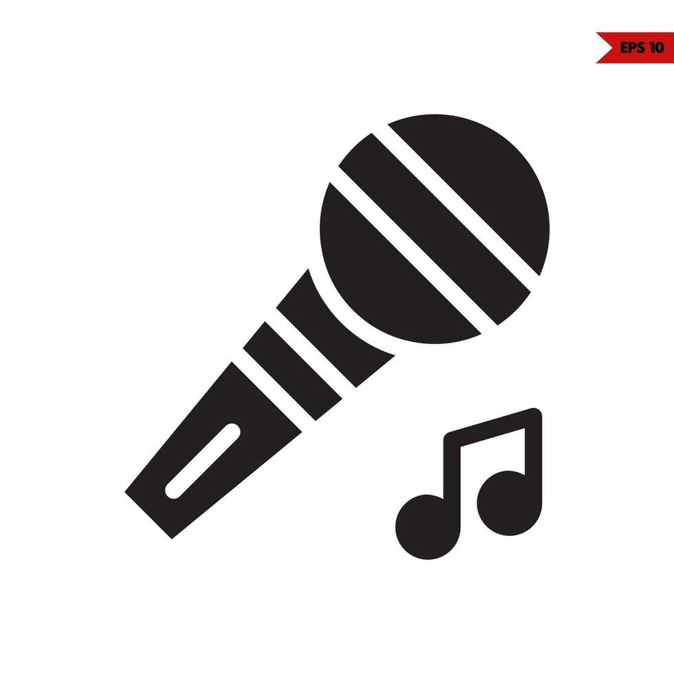 mic singing with music glyph icon vector