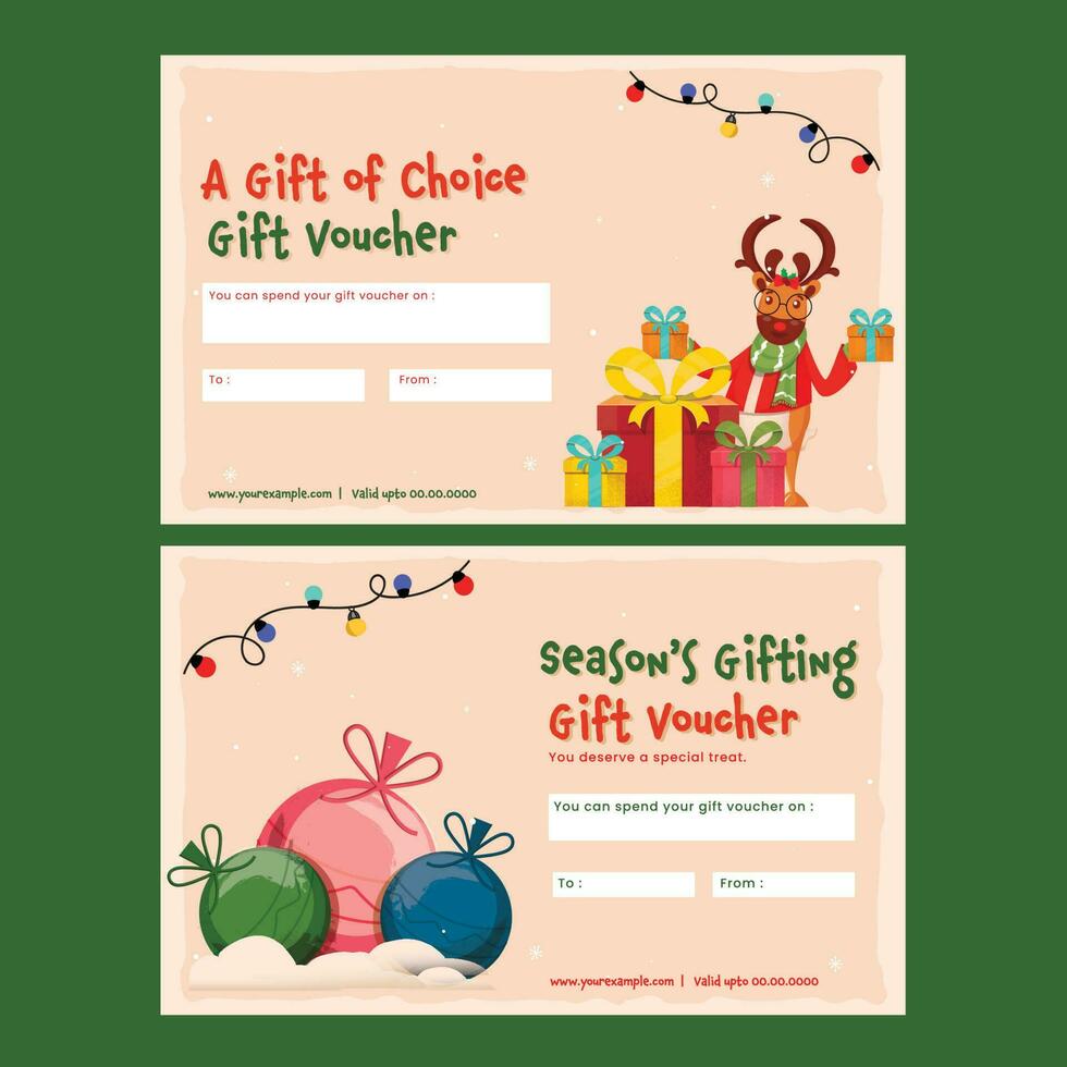 Set Of Gift Voucher Template Layout In Peach Color. vector