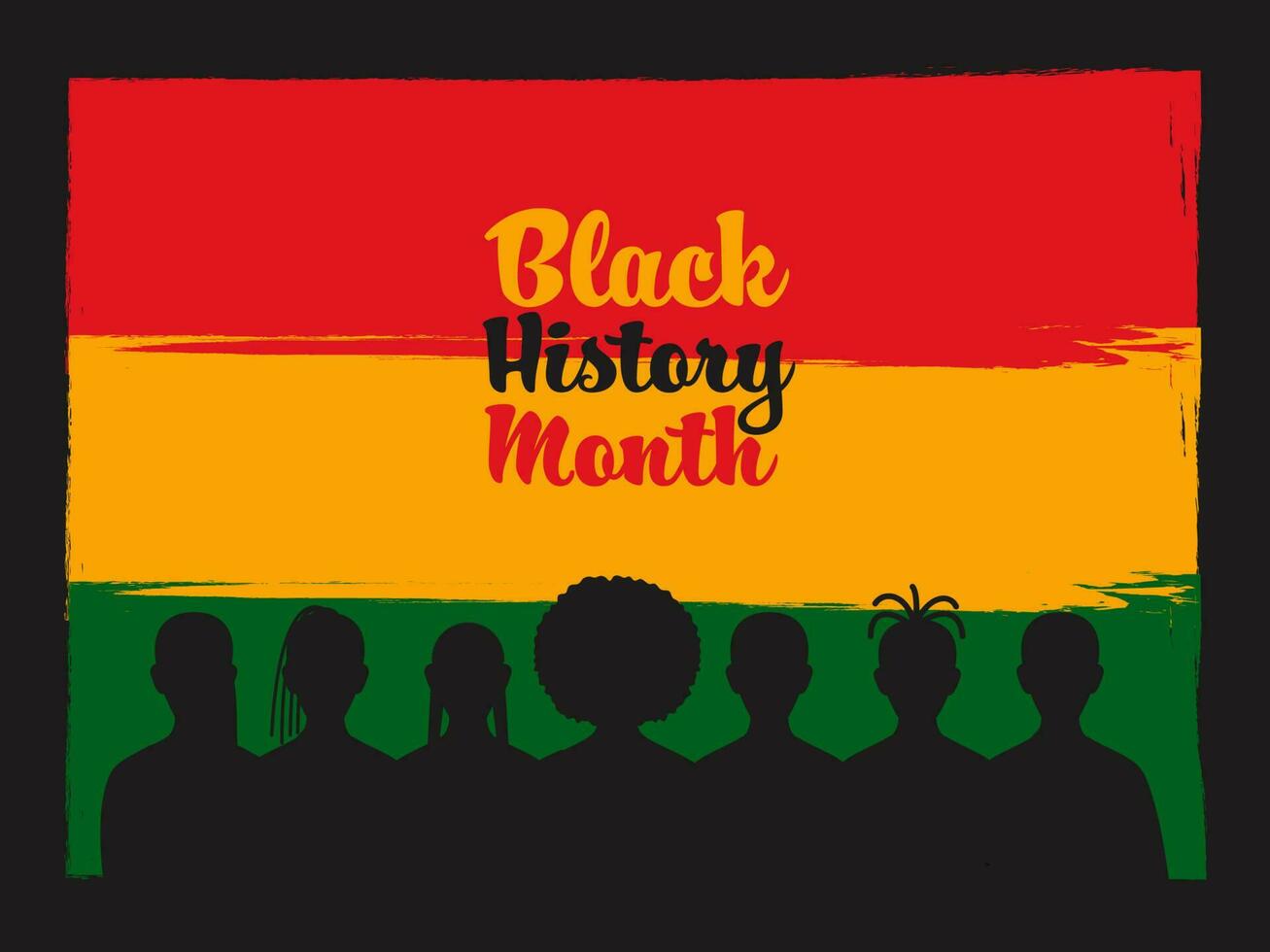Black History Month Concept With Silhouette Female Group On Brush Stroke Effect Background. vector