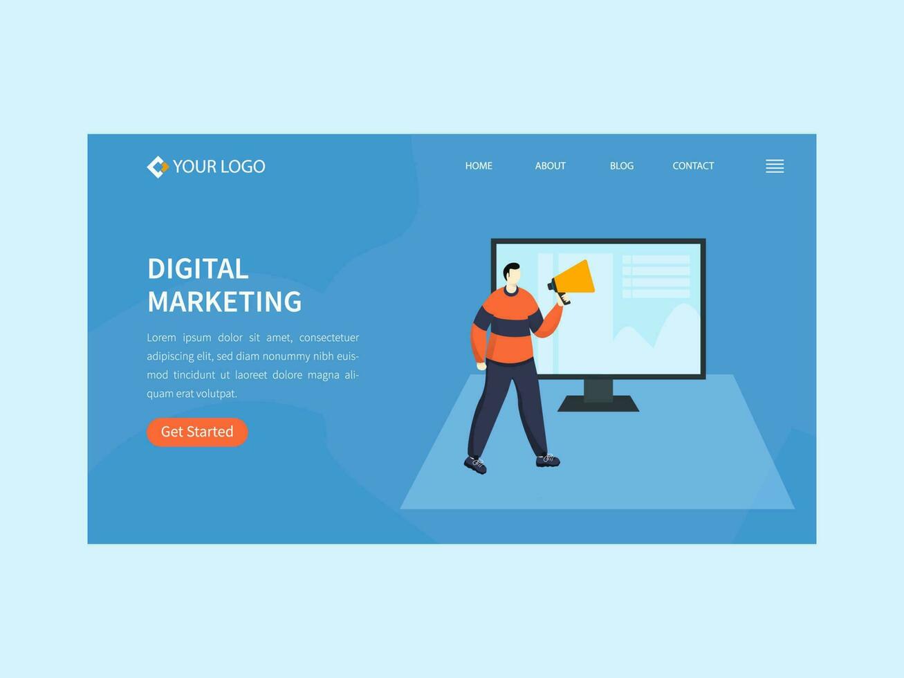 Digital Marketing Landing Page Or Hero Banner Design In Blue Color. vector