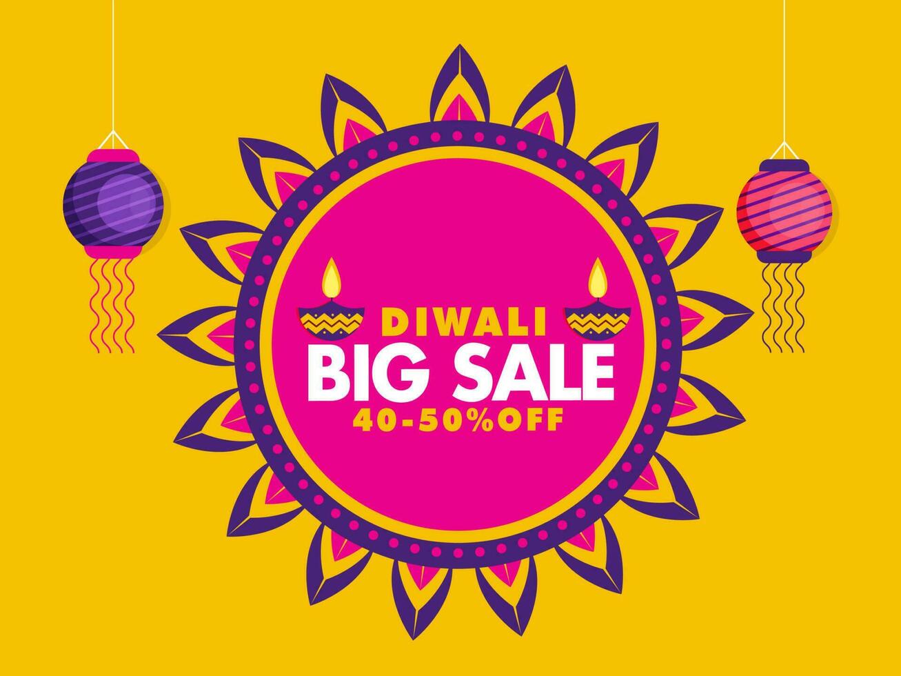 Diwali Big Sale Poster Design With Lanterns Hang. vector