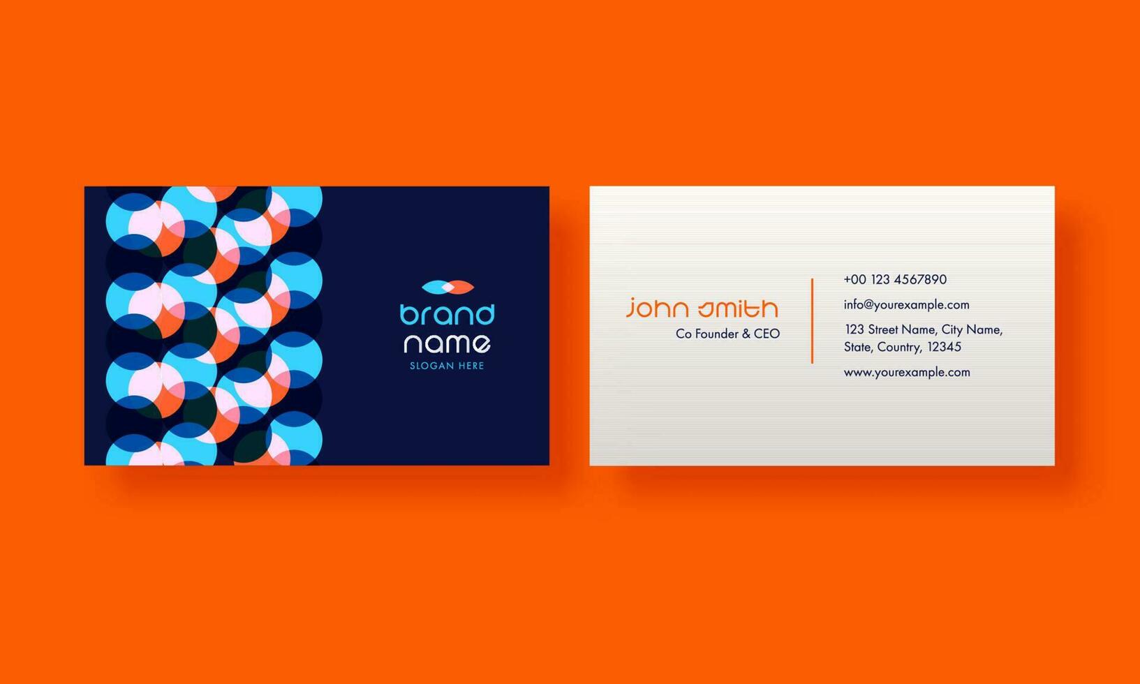 Editable Business Or Visiting Card With Front And Back View On Orange Background. vector