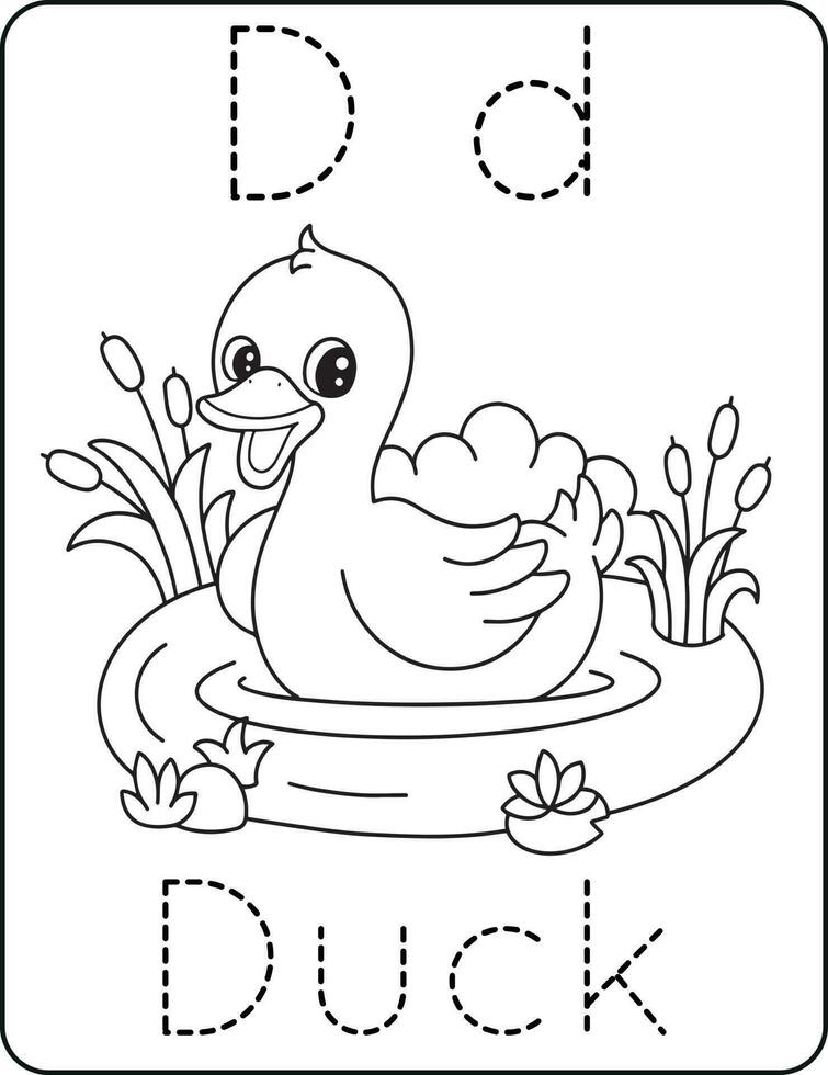 Letter Dd, uppercase and lowercase, cute children coloring a duck, ABC ...