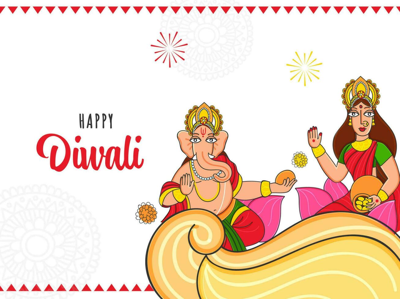 Happy Diwali Celebration Concept With Illustration Of Lord Ganesha And Goddess Lakshmi Character On White Baclground. vector