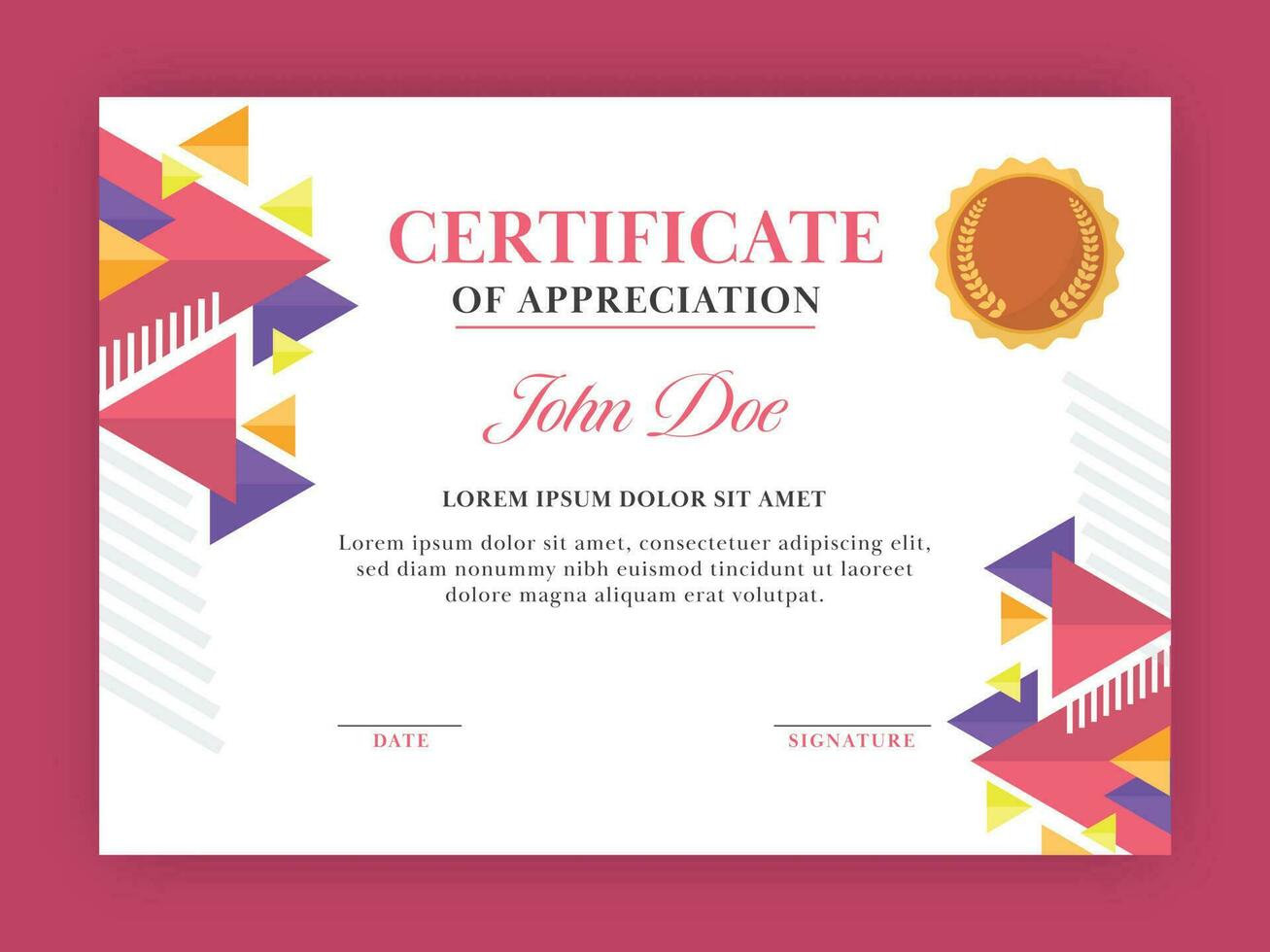 Certificate Of Appreciation Template Design With Abstract Geometric Pattern In White Color. vector