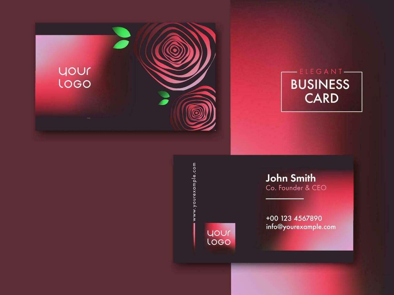 elegante negocio tarjeta diseño con espiral Rosa flor en frente y espalda vista. vector