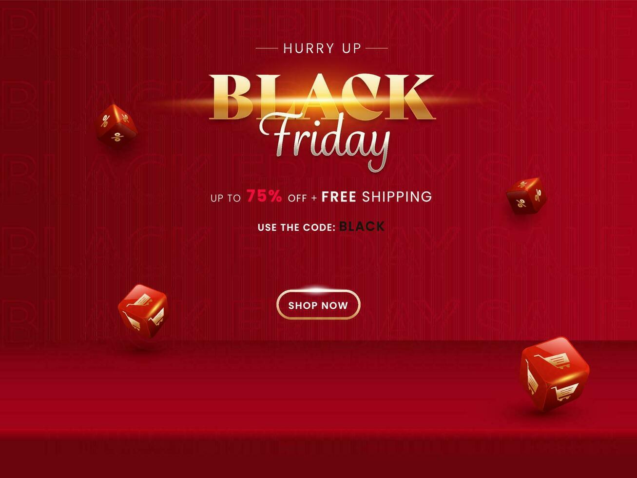 Black Friday Sale Poster Design With 3D Red Shopping Dice. vector