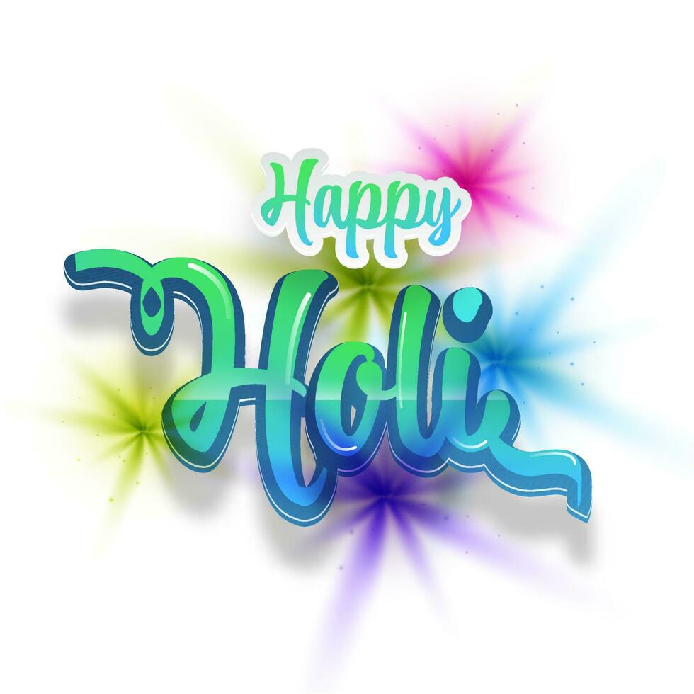 Sticker Style Gradient Happy Holi Font On Blurred Color Blasting White Background. vector