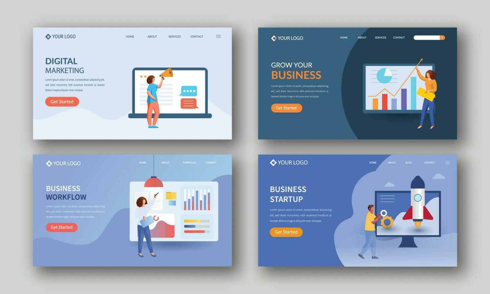 Set Of Landing Page Or Hero Banner Design For Business Growth And Startup. vector