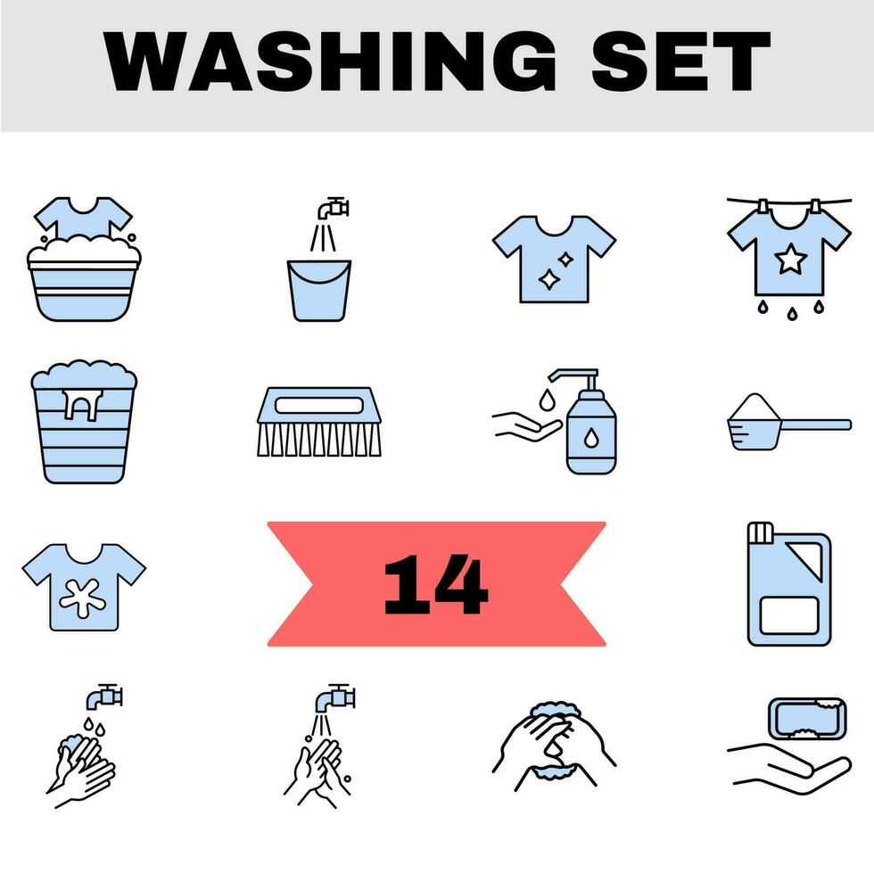 Flat Style Washing Icon Set On White Background. vector