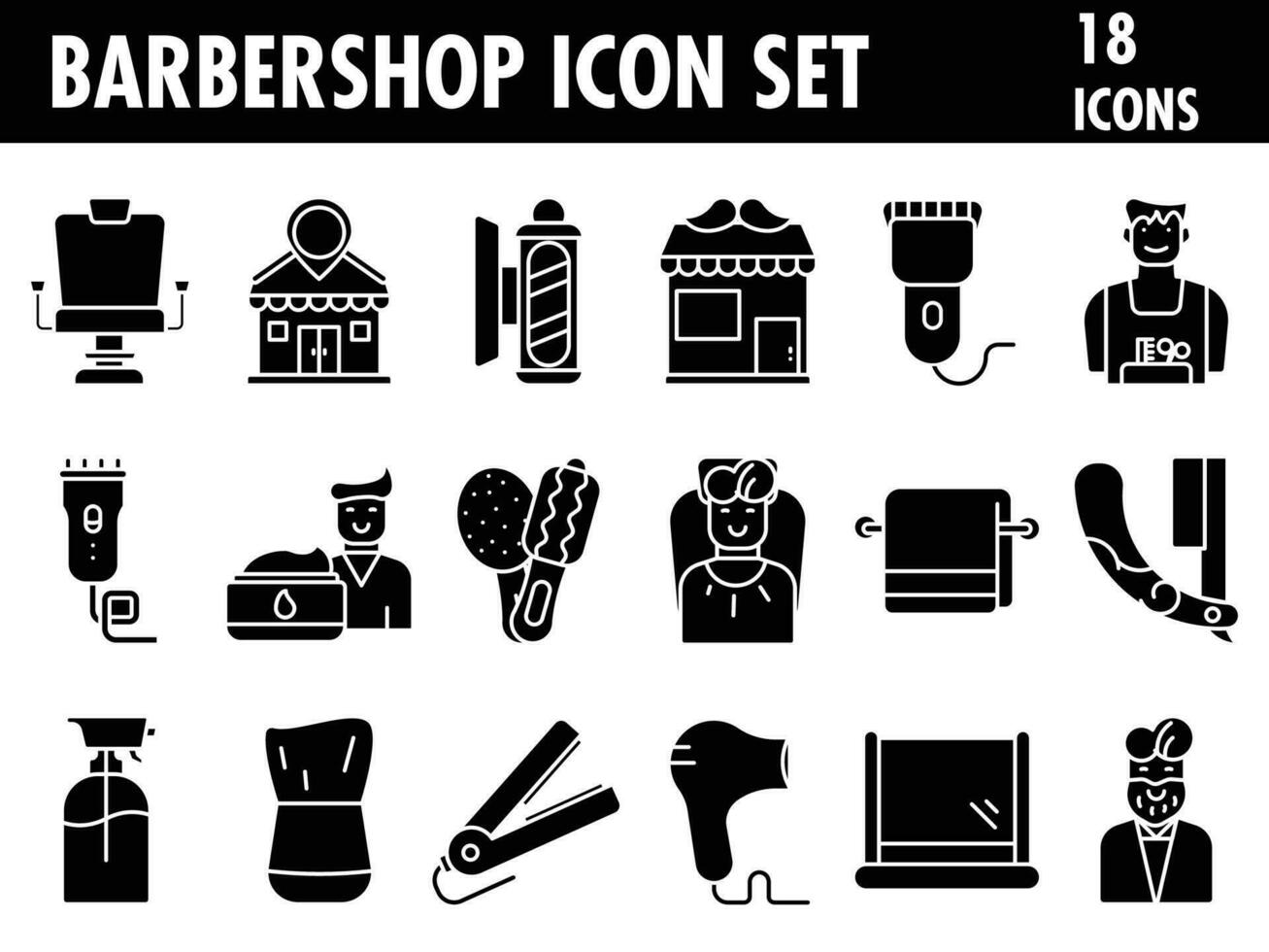 Glyph Style Set Of Barbershop Icon Or Symbol. vector
