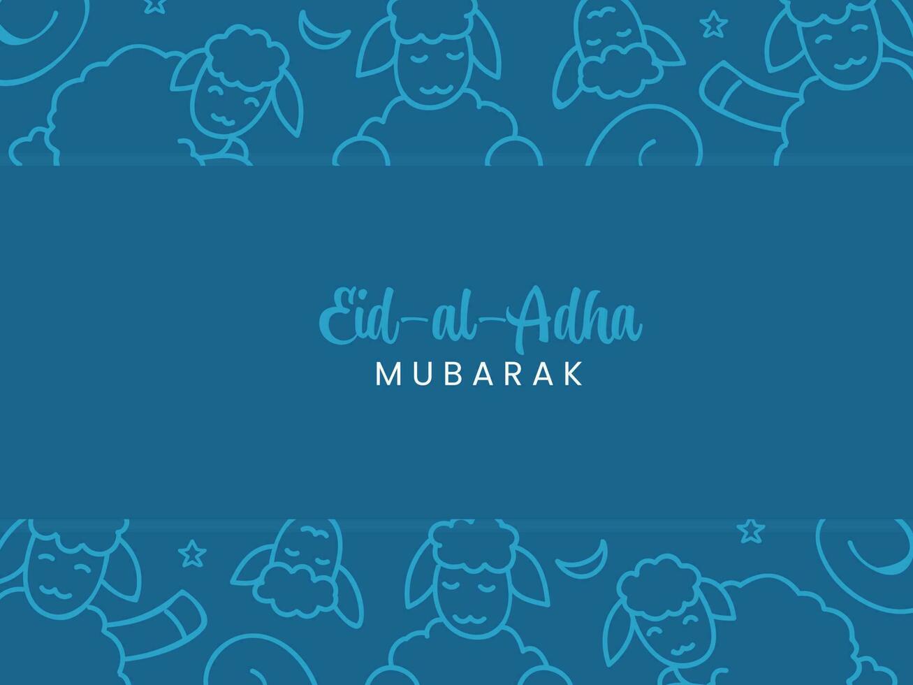 Eid-Al-Adha Mubarak Font On Blue Background Decorated With Line Art Sheep. vector