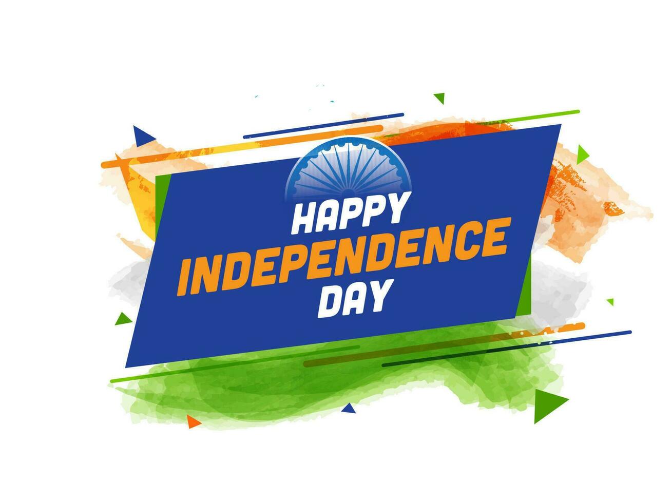 Happy Independence Day Text With Ashoka Wheel And Brush Effect On White Background. vector