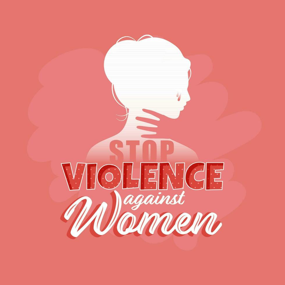 Stop Violence Against Women Message Text With Silhouette Female On Red Background. vector