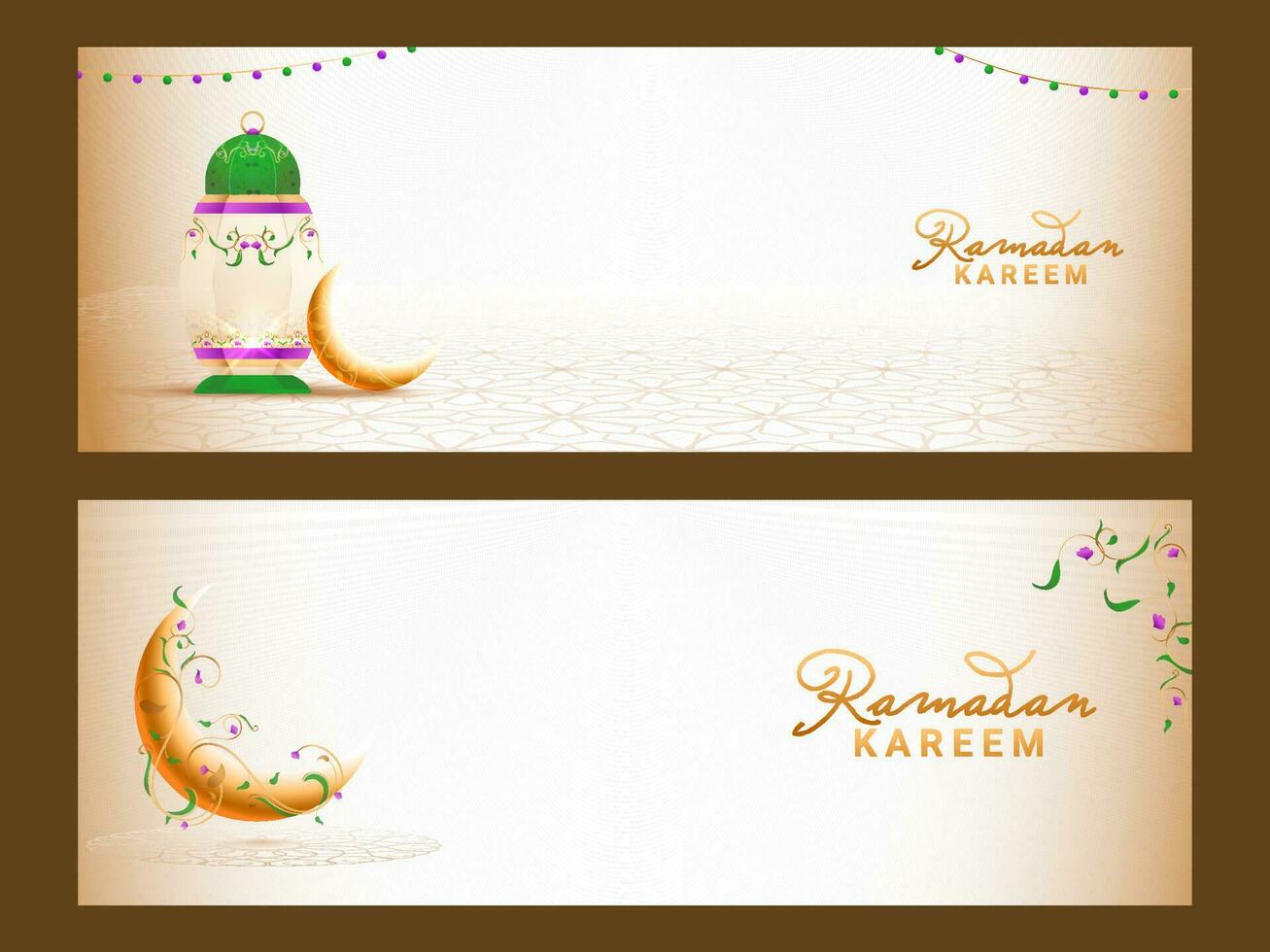 Ramadan Kareem or Ramadan Mubarak Header or Banner Set. vector