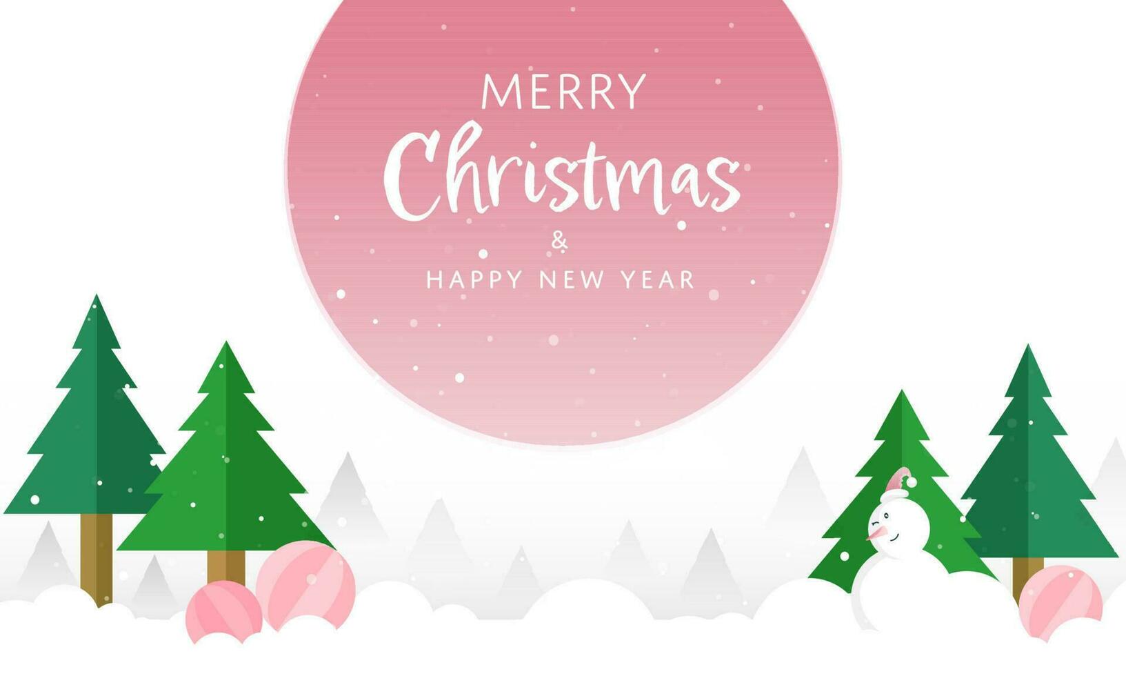 Merry Christmas And New Year Concept With Paper Style Xmas Tree, Baubles And Snowman On White Background. vector