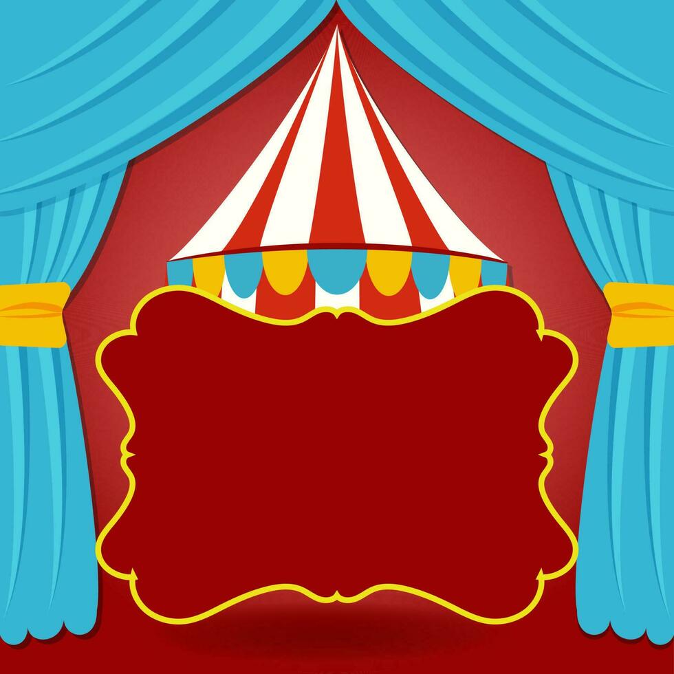 Circus Tent With Space For Text And Blue Curtains On Red Background. vector