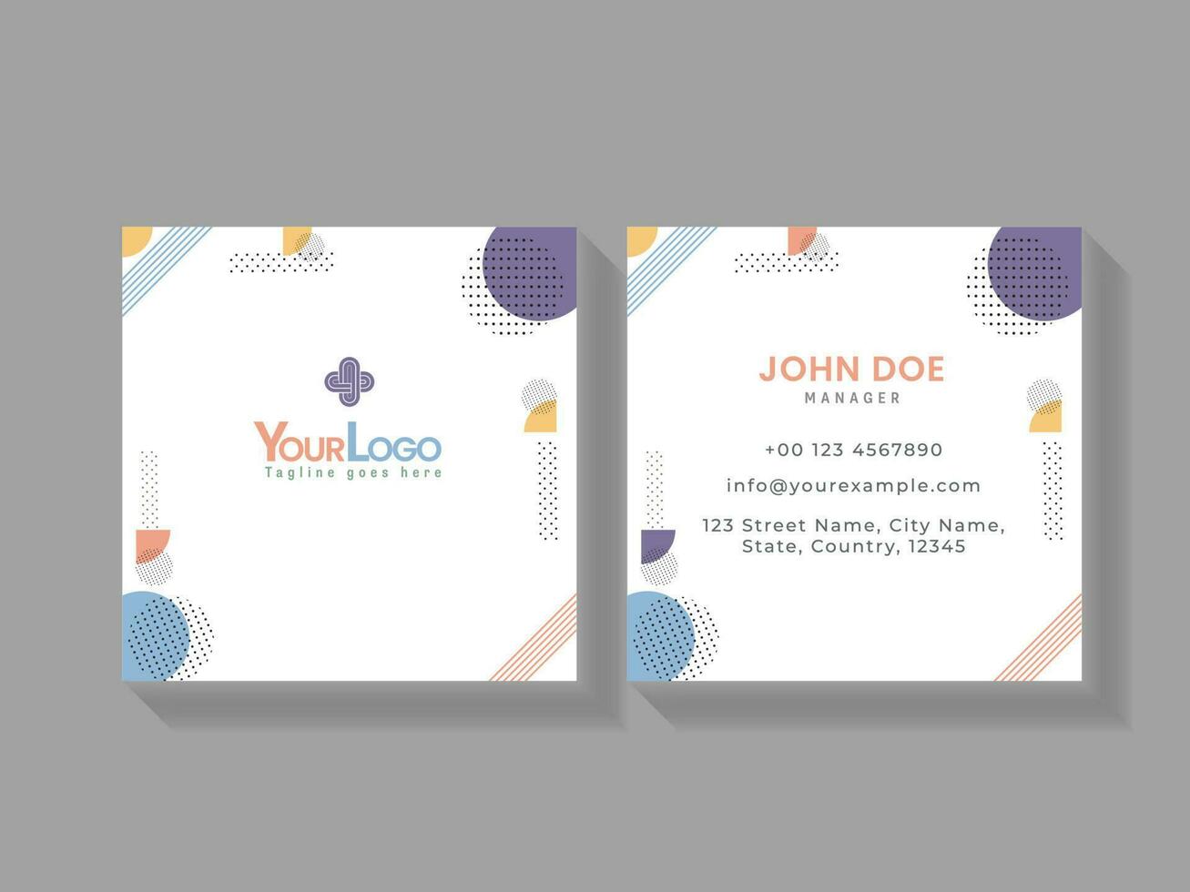 Square Business Card Design With Front And Back Presentation. vector